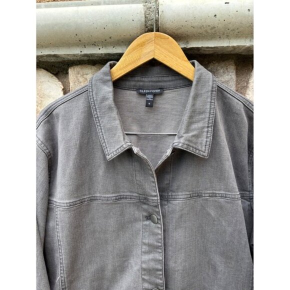 Eileen Fisher Organic Cotton Stretch Jean Jacket Size 1X Black Gray Denim - Picture 2 of 9